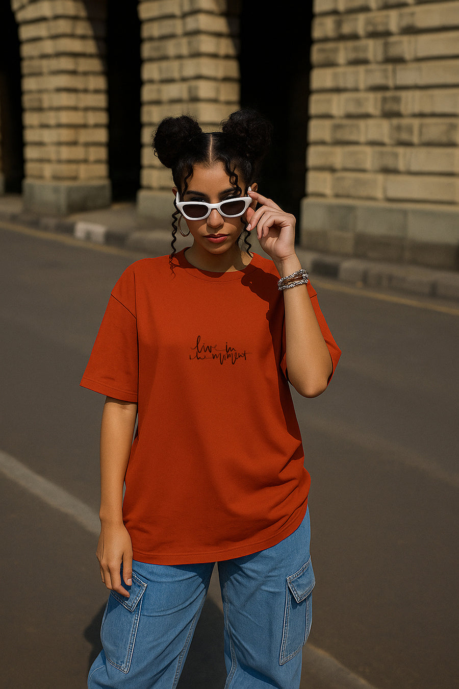 Live in the Moment Oversized | 100% Cotton | 260 GSM | Puff Print T-shirt